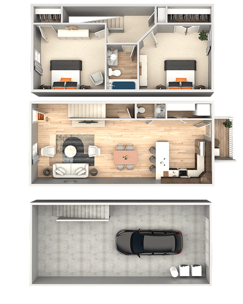 Floor plan for 2 beds, 1.5 baths, 1024 sqft